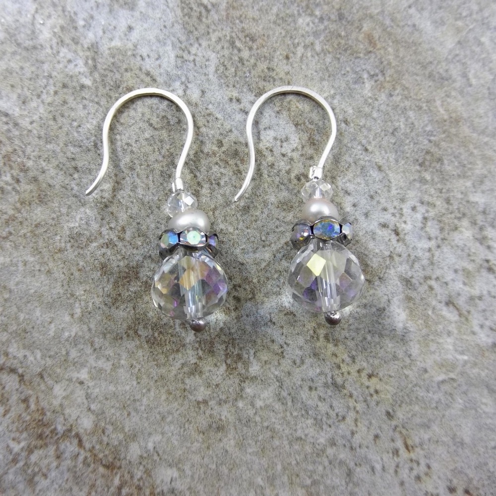 Sterling silver, pearl, and crystal earrings